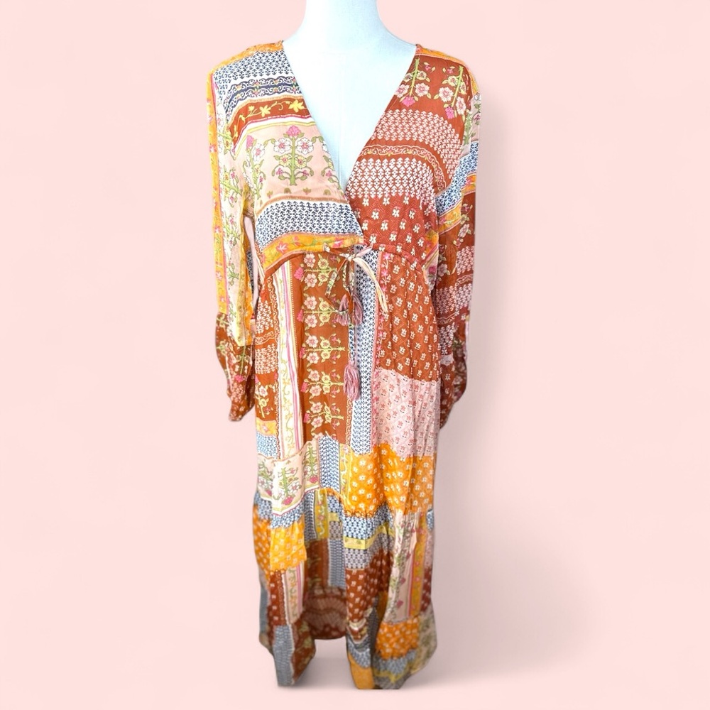 Raga NWT SZ Med Orange‎ Pink V-Neck Sundress